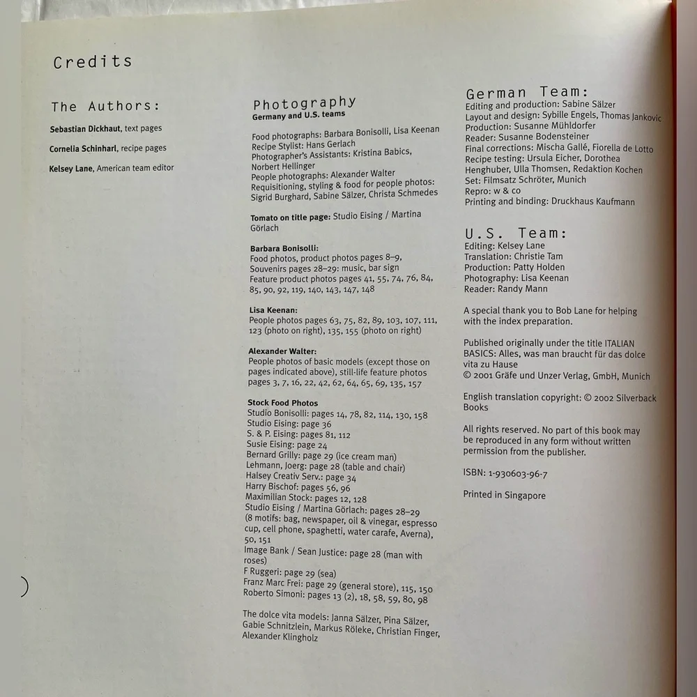 Unused! Basic Italian CookBook Baking Dolce Vita by Silverback